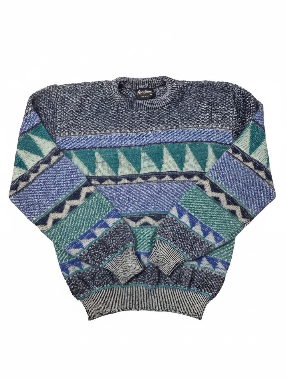 Vintage Reed St. James Mens XL Geometric Coogi Style Knit Sweater Made USA
